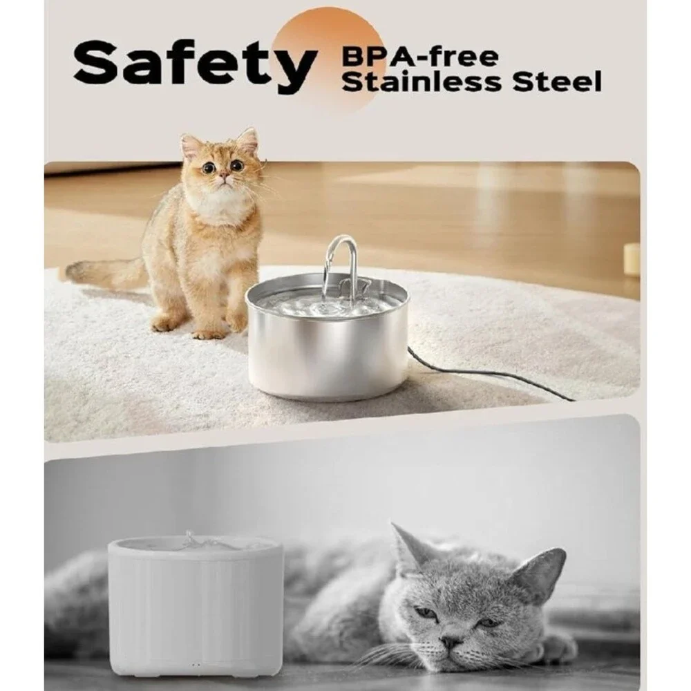 AOOGITF Stainless Steel Pet Water Fountain Dog Cat Plus Extra Filters
